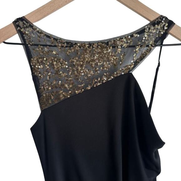 BCBG Asymmetrical Long Dress Black with Gold Sequin Detail Small - Picture 3 of 11